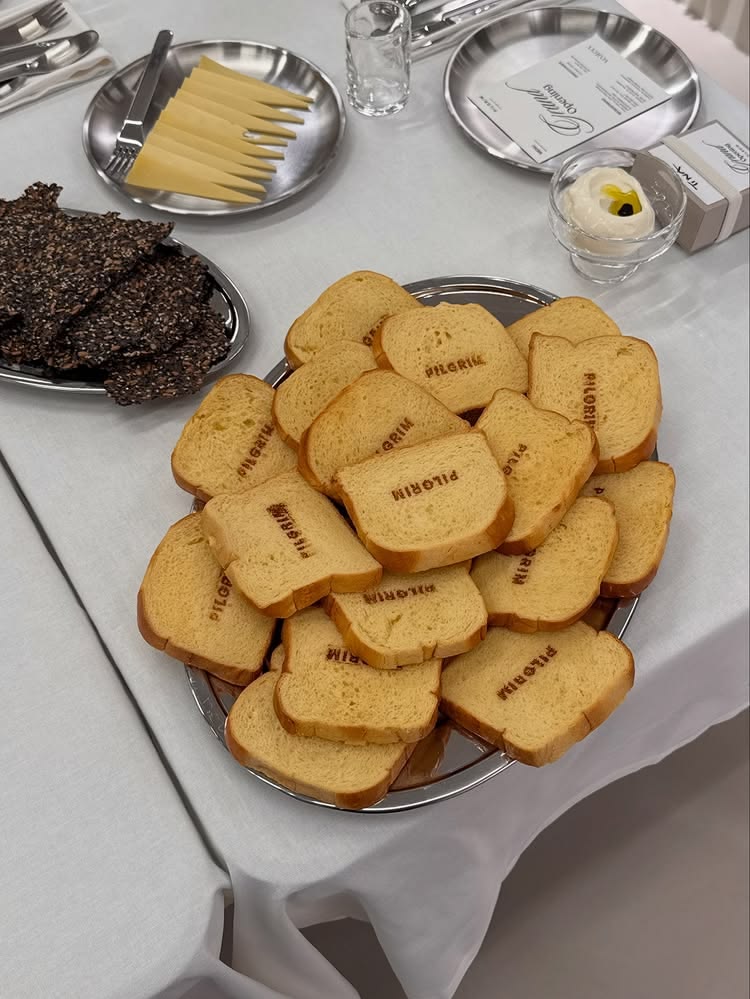 Branded food at an event — logo on desserts